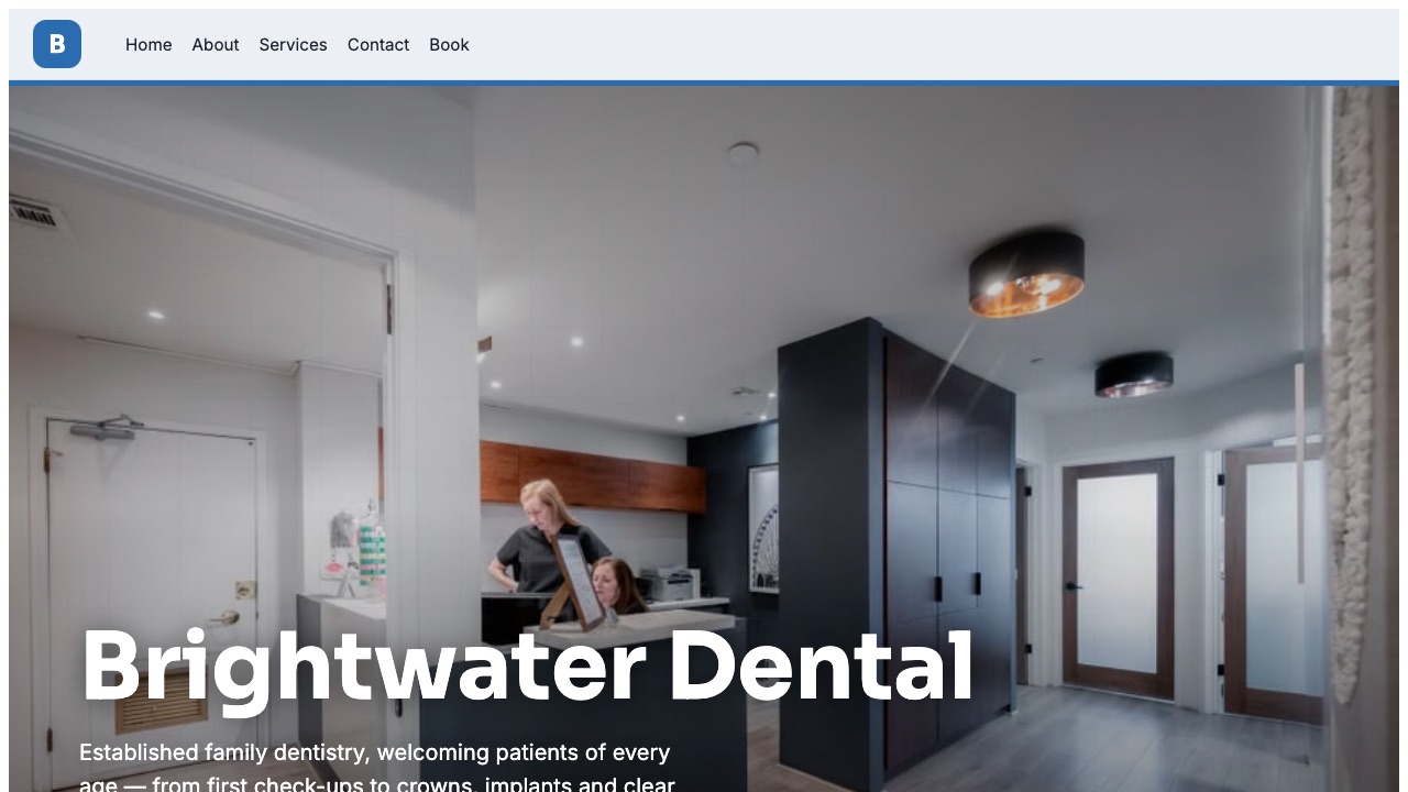 Brightwater Dental — a real site built by the AI
