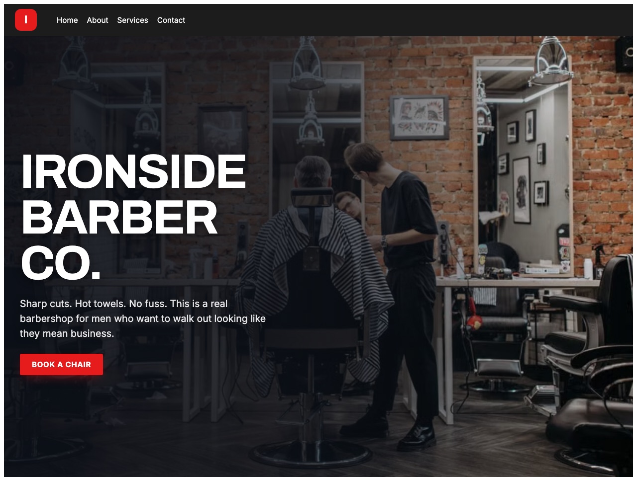 Ironside Barber Co. — a real site built by the AI