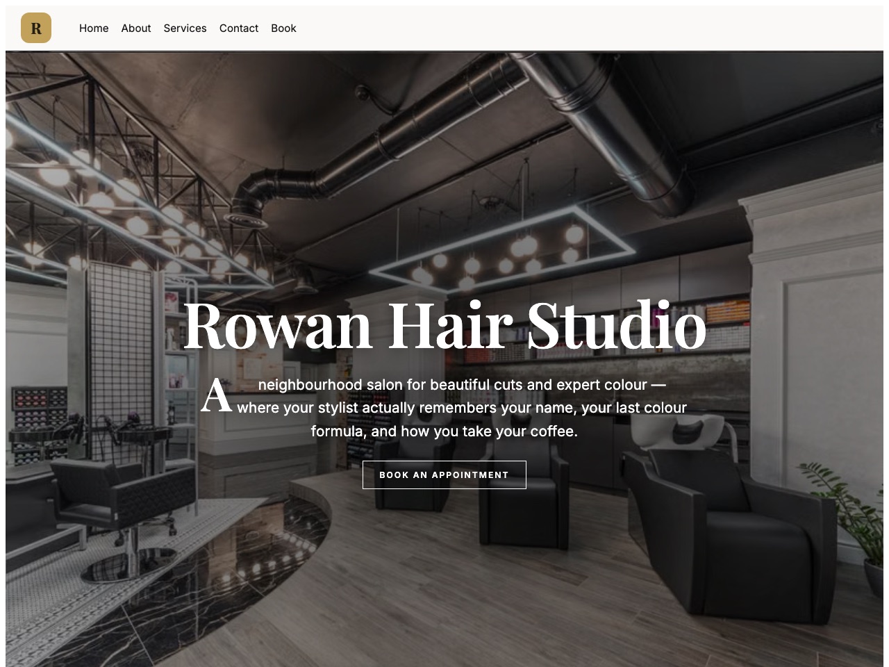 Rowan Hair Studio — a real site built by the AI